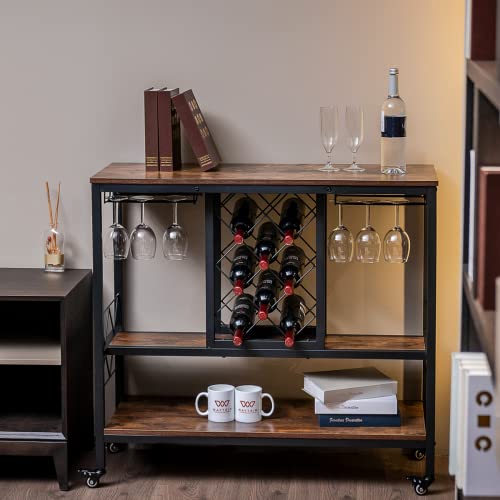 WAYTRIM Bar Cart, Mobile Bar Carts with Wine Rack for The Home, 3 Tier