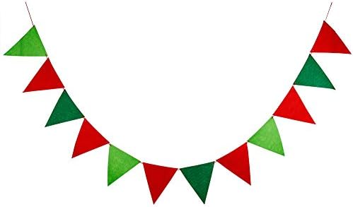 Merry Christmas Triangle Pennant Fabric Flags Mix Pattern Cotton Banners Party Props Outdoor Hanging Bunting Decoration For Birthday Wedding Anniversary Celebration Nursery (Green)