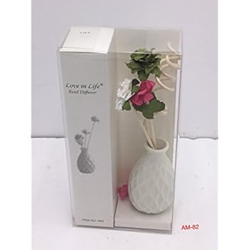 Smart Sense Ceramic Bottle Aromatherapy Essential Oil Set Lily Natural Incense Reed Diffuser with Decorative Dried Flowers Insense, White