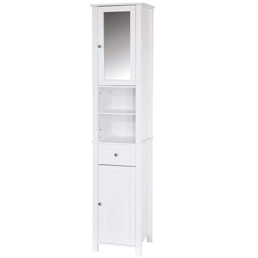 Bath Vida Priano 2 Door Bathroom Floor Cabinet | White | Space-Saving Storage | 190H x 35W x 30D cm | Tall | Mirrored | Freestanding | Modern Wooden Storage Unit