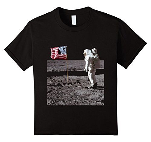 Kids Man On The Moon US Flag Apollo Mission Space T-Shirt 12 Black