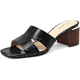 Cervigado Heeled Sandals for Women Block Heel Mule Sandal Open Square Toe Chunky Heels Low Heel Women Dressy Sandals Comfy Summer Shoes for Party