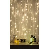 Merkury Innovations Cascading LED Window Curtain String Lights Wedding Party Home Garden Bedroom Outdoor Indoor Wall Decorations, Warm White