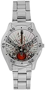 Music Notes WatchSpecial Design Fashionable Music Notes, Guitar Design Custom Men's Stainless Steel Analog Watch Sliver Metal Case, Tempered Glass