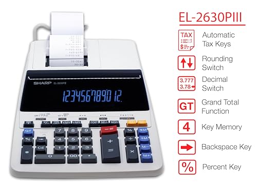 Sharp ELECTRONICS Standard Function Calculator (EL2630PIII), White, 8 7/8 x 12 7/8