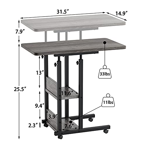 Height Adjustable Side Table, 32 Inch C Shaped End Table with Storage