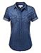 JJ Perfection Women's Chambray Denim Short Sleeve Button Down Blouse