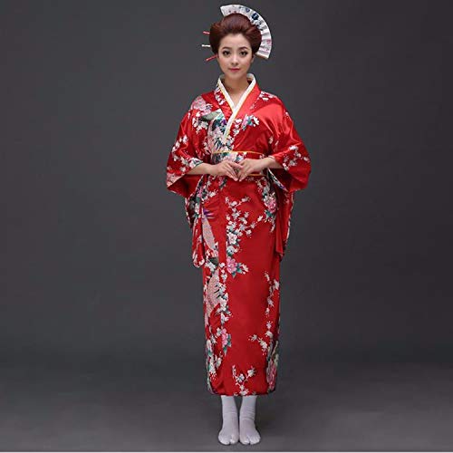 Black Peafowl Japanese Kimono Women's Polyester Satin Kimono Dress Kimono,Blue,One Size - Thumbnail 4