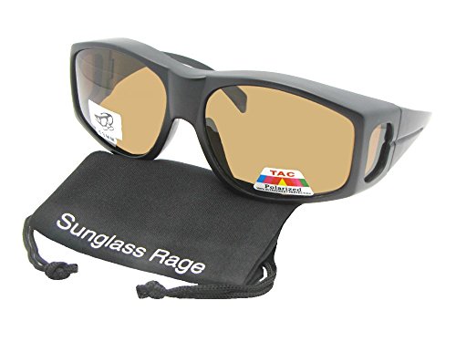 Style F18 Large Polarized Lens Fit Over Sunglasses With Sunglass Rage Pouch (Flat Black Frame-Brown Lenses)