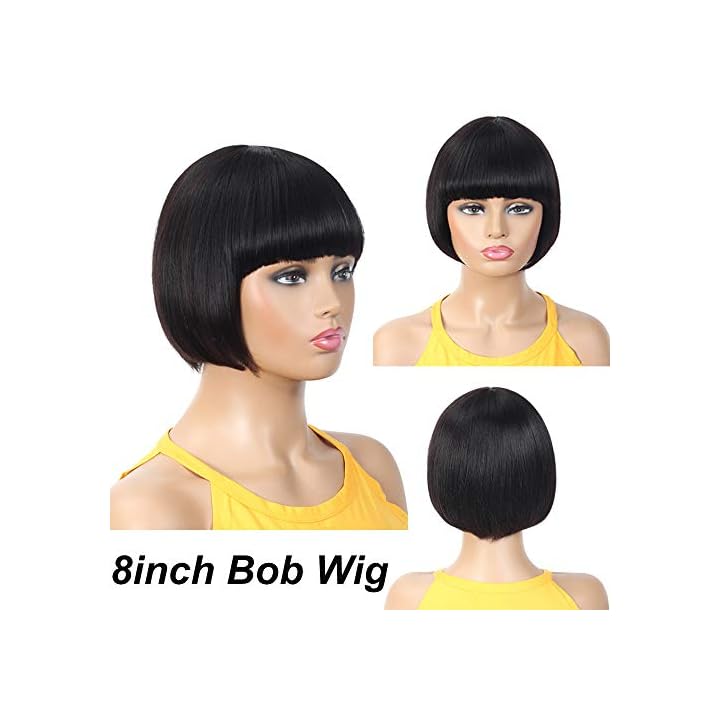 MORICHY Short Bob Wigs with Bangs,8 Inch Human Hair Bangs Wig Natural