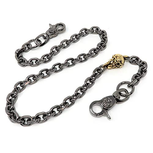 newtro Gold Skull Charm Biker Key Wallet Chain Trucker Jean Pants Chain for Men Key Chains Silver Black Gold 27" ZK21 (Black)