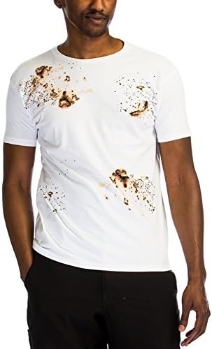 Bleach Splattered Distressed Hole Details Shirnk Resistant Slim Fit Fashion T-Shirt Tops,X-Large,024-white