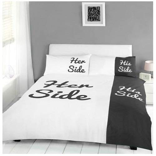 His and Her Side Couples Black Duvet Quilt Cover & Pillow Cases Bed