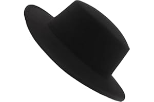 Fashion Classic Black Wool Blend Fedora Hat Brim Flat Church Derby Cap Flat for Wedding Party Talent Show Performance Xmas Gi