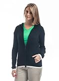 Navy-White Women's Cable Knit Sweater - Hooded with Pockets