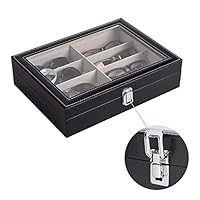 LEEaccessory Leather Multi Sunglasses Organizer Eyewear Display Case Sunglass Glasses Storage Holder Box Sunglasses Collection Case with 8 Slots Black for Women Men skilful