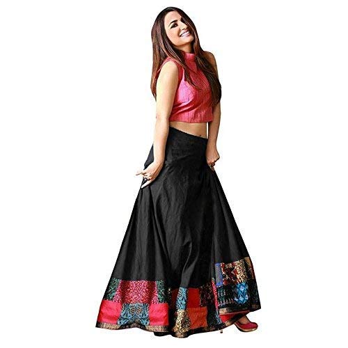 white pari women's tapetta silk lengha choli (black, free size)