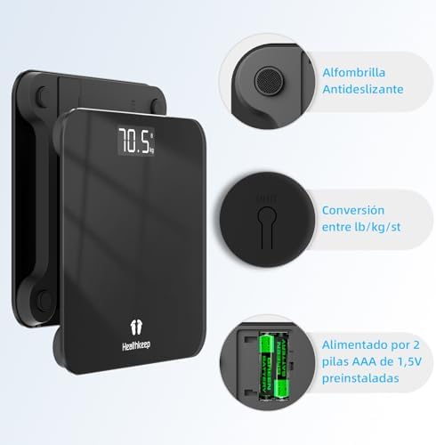 Báscula de baño digital con pantalla LED, Balanza de precisión para peso corporal, Máximo 180kg, Step-on Technology, Diseño fino, Negro