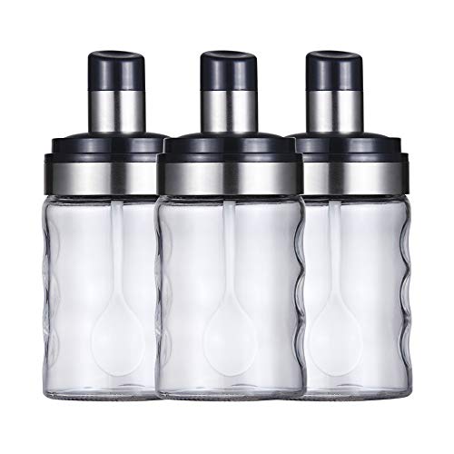 YBOBK HOME Glass Condiment Jars with Lids and Spoons, Clear Empty Spice Containers Seasoning