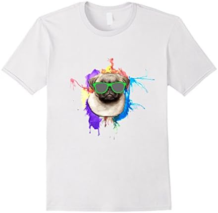 Mens Pug Puppy Dog Watercolor Paint Abstract Art Funny Gift Shirt 3XL White