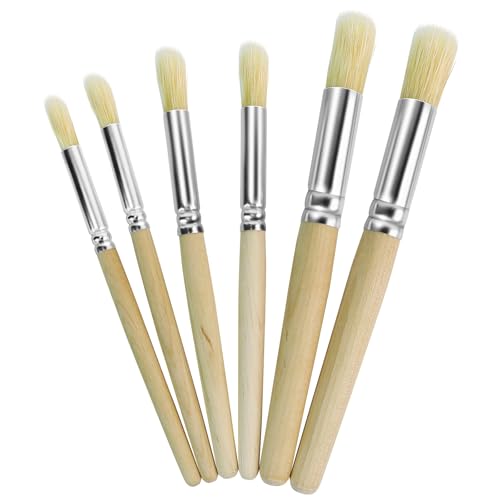 Wooden Stencil Brushes Set, 6Pcs Natural Bristle Paint Brushes, Wood Paint Template Brush, 3 Sizes, for Stencil Painting, Painting on Wood Wall, Acrylic, Oil, Watercolor, DIY Art Crafts