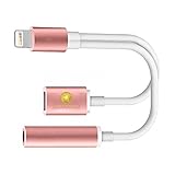 iPhone 3.5mm Headphone Adapter, Flexible TPU Lightning to 3.5mm Headphone Jack Adapter + Lightning Charging Port Adapter for iPhone 7, iPhone 7 Plus (Rose Gold)