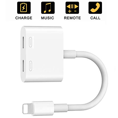 for iPhone Adapter, Headphone Jack Splitter Adapter Dongle for iPhone 6/7/8/X/6 Plus/7 Plus/8 Plus/XS/XS MAX/XR Charge and Earphone Audio Cables Call Charge Audio Wire Control, Support All iOS, Snow