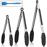 Kitchen Tongs, Ruigo Non Stick Stainless Steel Silicone Tongs, Set Of 3-7,9,12 Inch, Heat Resistant Locking Thongs With Silicone Tips For Cooking Barbecue Salad Grilling (Black)