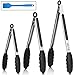 Kitchen Tongs,Ruigo Non Stick Stainless Steel Silicone Tongs, Set of 3-7,9,12 inch,High Heat Resistant Locking Thongs with Rubber Tipped Tongs for Cooking Barbecue Grilling (Black)