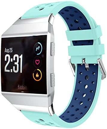 CMBro watchband silicone rubber Watch Band Bracelet Strap For Fitbit Ionic Wrist (Green&amp;Blue)