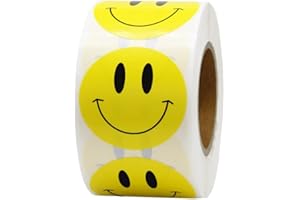 Hcode Happy Smile Face Stickers Circle Dots Labels for Teachers 500 Pieces Per Roll (Yellow, 1.5 inch)