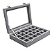 Pasutewel Velvet Glass Ring Jewellery Display Storage Box Jewelry Holder Storage Organizer Stand (Grey-(24 Grids))