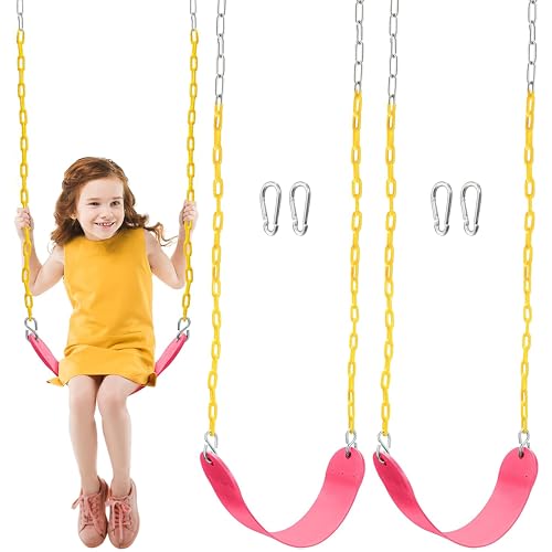 TURFEE 2 Packs Heavy Duty Swing Seat, Swing Set Accessories Replacement with 4 Snap Hooks for Kids Outdoor Play Playground, Trees, Swingsets, Playground(Pink)
