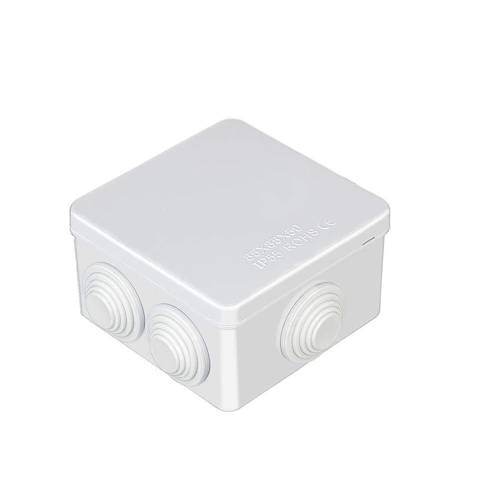 IP55 Waterproof Junction Box, ABS Plastic Outdoor Electrical Project Box Enclosure, Universal Weatherproof Surface Mounted External CCTV Junction Box (85x85x50mm) – AVARTEK (White)