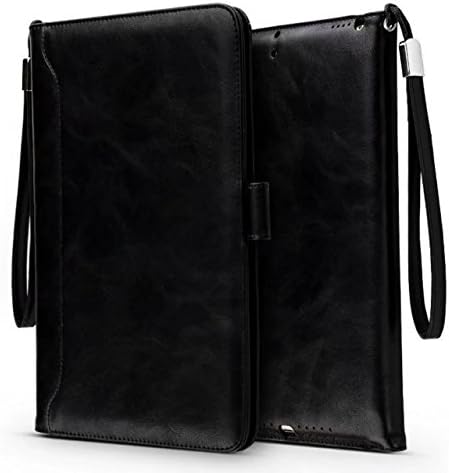 iPad Air/Air2/2017 New iPad/pro 9.7 inch Case- Leather Smart Stand Folio Business Case Cover with Card Slots,Kickstand,Document Pocket,Pencil Holder,Elastic Hand Strap(black)