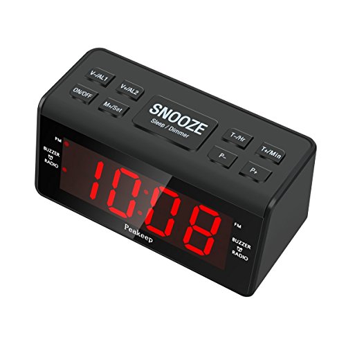 Peakeep Alarm Clock AM FM Radio with Dual Alarm, Snooze and Sleep Timer