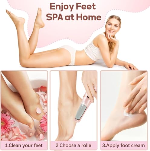 ZABOUL Electric Foot File,Professional Rechargeable Hard Skin Remover Foot Electric Kit for Dead Dry Cracked Callus Skin Heels,Effective Pedicure Tools with Replacement Roller Heads Storage Bag(Pink)