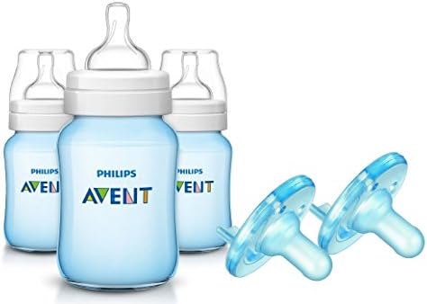 Philips Avent 3 Count Classic Plus BPA Free Polypropylene Bottles with Newborn Soothies, 9 Ounce, Blue (Includes Bonus Baby Haven Reusable Steam Sterilizer Bag)