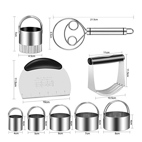 10 Pcs Pastry Cutter Set Dough Blender with 5 Round Biscuit Cutter Set |Stainless Steel Handle Rubber Grip| Silicone Baking Mats and etc, Professional QUALITY Baking Dough Tools (Silver)