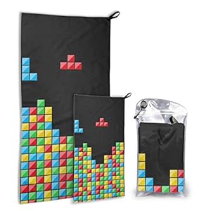 JOCHUAN Color Game Three-dimensional Block Russian Tetris 2 Pack Microfiber Towel Travel Beach Towel For Boys Set Fast Drying Best For Gym Travel Backpacking Yoga Fitnes