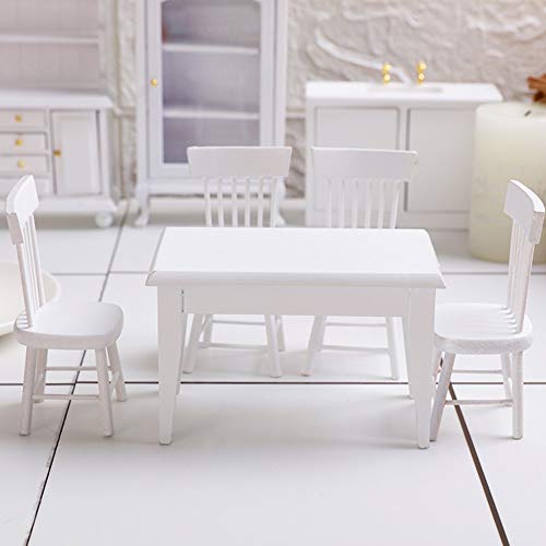 MOPOIN Miniatur Möbel, 5 Stück Esstisch Stuhl Modell Set Puppenhaus Möbel Set Miniatur Deko Holzmöbel Tisch und Stühle… – Bild 7