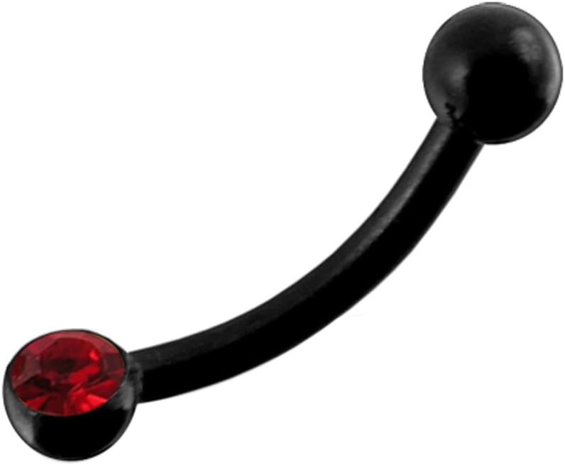 MONSTER PIERCINGSingle Crystal Stone Black Anodized 16 Gauge Surgical Steel Banana Eyebrow Piercing Bar Jewellery