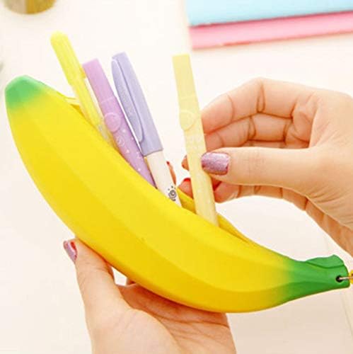 One76 Novelty Silicone Portable Banana Coin Pencil Case Pen Pouch Bag Marker Desk Organizer Pencil Holder for Office College School Supplies Stationery