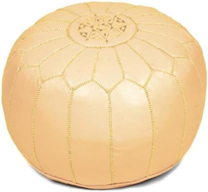 POUFATI Moroccan Leather Pouf Ottoman Unstuffed, Cream