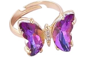 Butterfly Open Ring Shiny Gradient Color Crystal Rings for Women Sweet Romantic Transparent Butterfly Ring Girl Party Jewelry