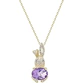 Dtja Crystal Bunny Rabbit Pendant Necklace for Women Girls 18k Gold Plated Cubic Zirconia Animal Pet Birthstone Link Chain Adjustable Fashion Cute Easter Birthday Jewelry Gift Daughter 18 inch
