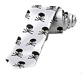 2' Trendy Skinny Tie - White Tie Black Skull
