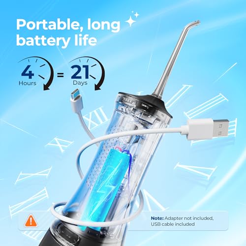 Operan Water Dental Flosser for Teeth Cordless, 300ML Rechargeable Oral Irrigator with 4 Modes, Water Flossers for Adults, IPX7 Waterproof, Use at Home/Travel, Black, 1 Pack + 4 Nozzles