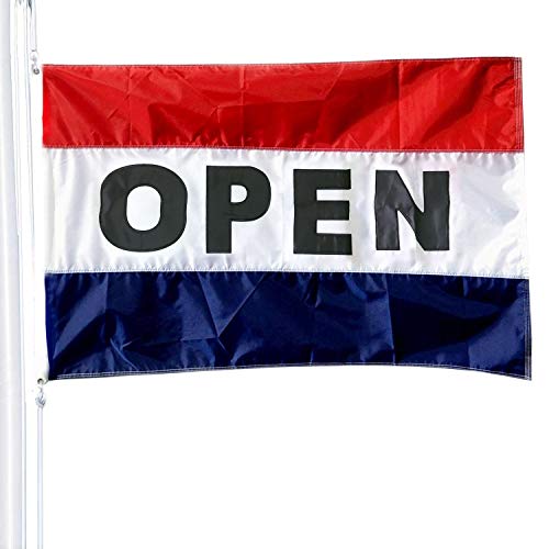 VSVO Open Flag for Businesses 3 x 5ft.- Outdoor Business Flag with Embroidered Letters - Grommets Vibrant Sewn Stripes - UV Fade Resistant