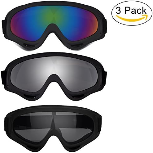 Ski Goggles 3 Pack, Snowboard Goggles for Kids Boys Girls Youth Men Women, with 100% UV400 Protection, Wind Resistance, Anti-Glare Lens (Include Cleaning Cloth)